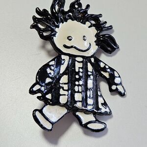 SFJ numbered vintage black and white brooch